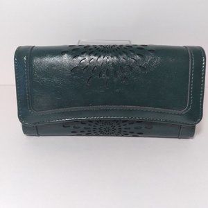 APHISON Womens Wallet RFID Blocking Leather Clutch Dark Green Sunflower Design
